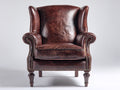 Poltrona - Pelle-Legno - 90x88x108 cm - Marrone mogano - Stile classico vintage