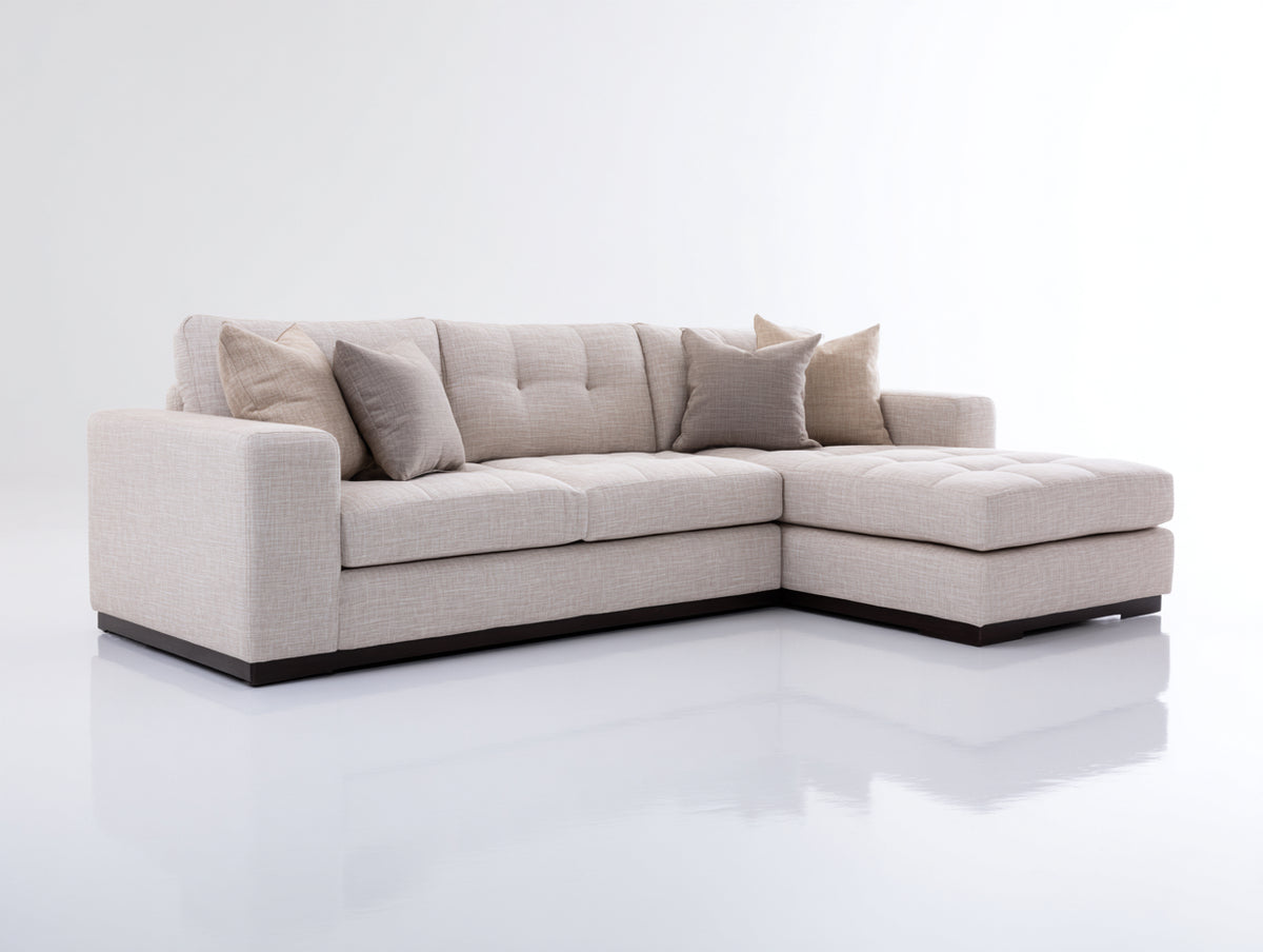 Divano angolare - Tessuto-Legno - 295x175x86 cm - Beige chiaro - Stile moderno