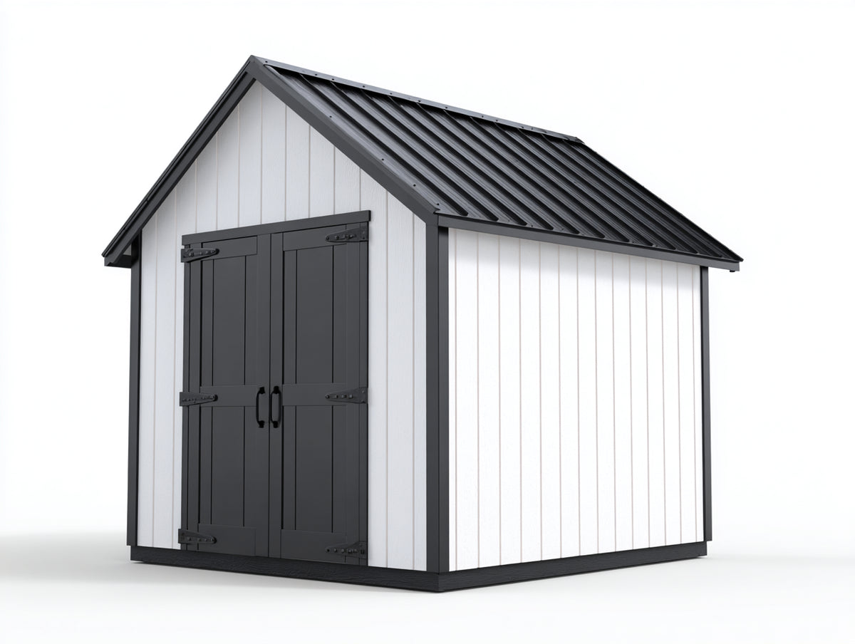 Casetta da giardino-Legno-Metallo-200x160x210 cm-Bianco-Nero-Stile contemporaneo con tetto a due falde