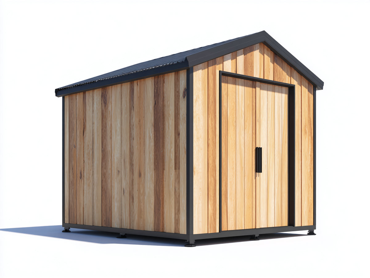 Casetta da giardino-Legno-Metallo-190x150x215 cm-Legno naturale-Antracite-Stile contemporaneo compatto