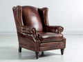 Poltrona - Pelle-Legno - 91x89x111 cm - Marrone - Stile classico vintage