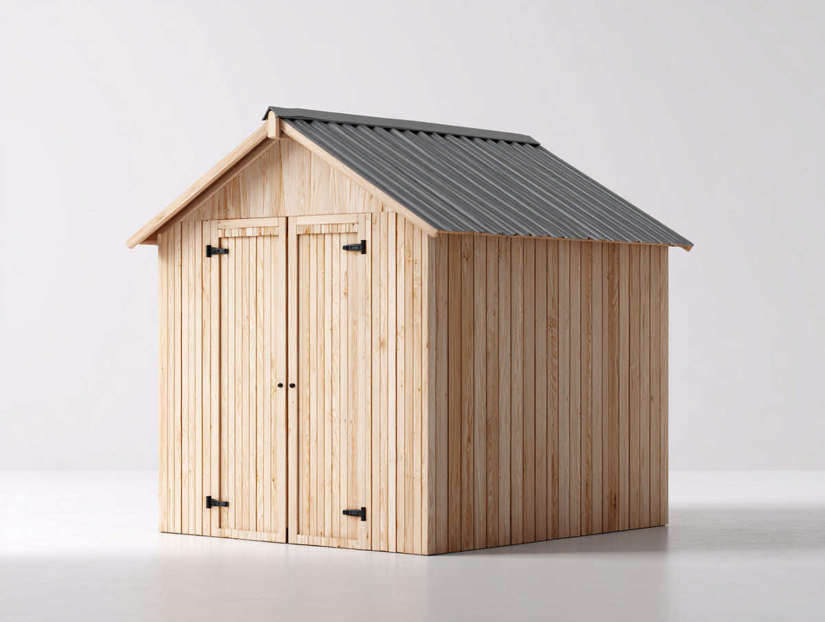 Casetta da giardino-Legno-Metallo-200x160x220 cm-Legno naturale-Grigio scuro-Stile rustico con tetto a due falde