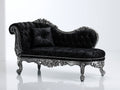 Chaise longue-Velluto-Legno-180x78x92 cm-Nero-Argento-Stile barocco capitonné