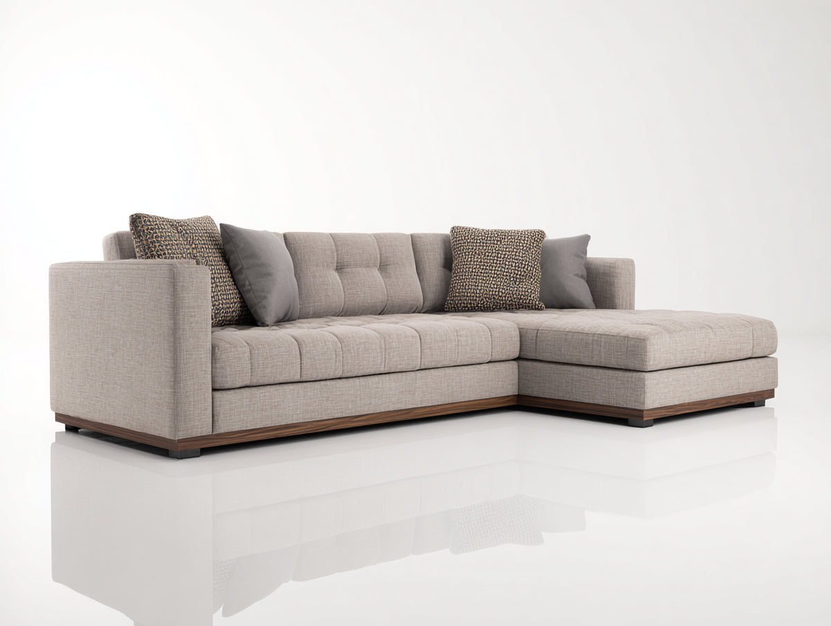 Divano angolare-Tessuto-Legno-290x170x83 cm-Beige-Stile contemporaneo con chaise longue