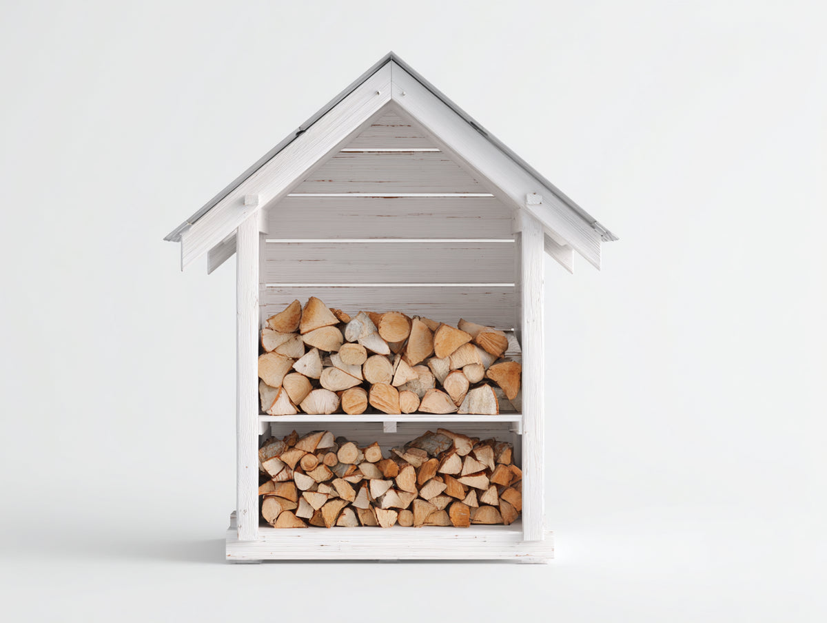 Portalegna-Legno-120x70x185 cm-Bianco-Stile cottage con tetto a due falde