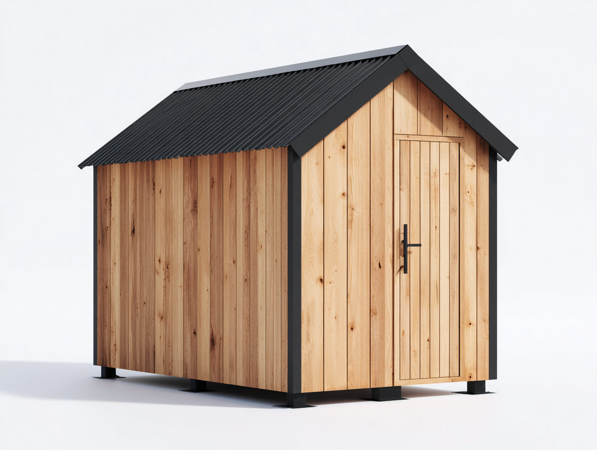 Casetta da giardino-Legno-Metallo-180x140x215 cm-Legno naturale-Nero-Stile moderno con tetto a due falde