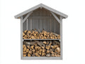 Portalegna-Legno-150x80x190 cm-Grigio chiaro-Stile rustico con tetto a due falde