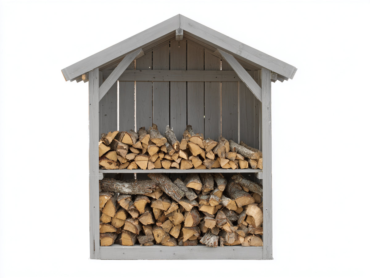 Portalegna-Legno-150x80x190 cm-Grigio chiaro-Stile rustico con tetto a due falde