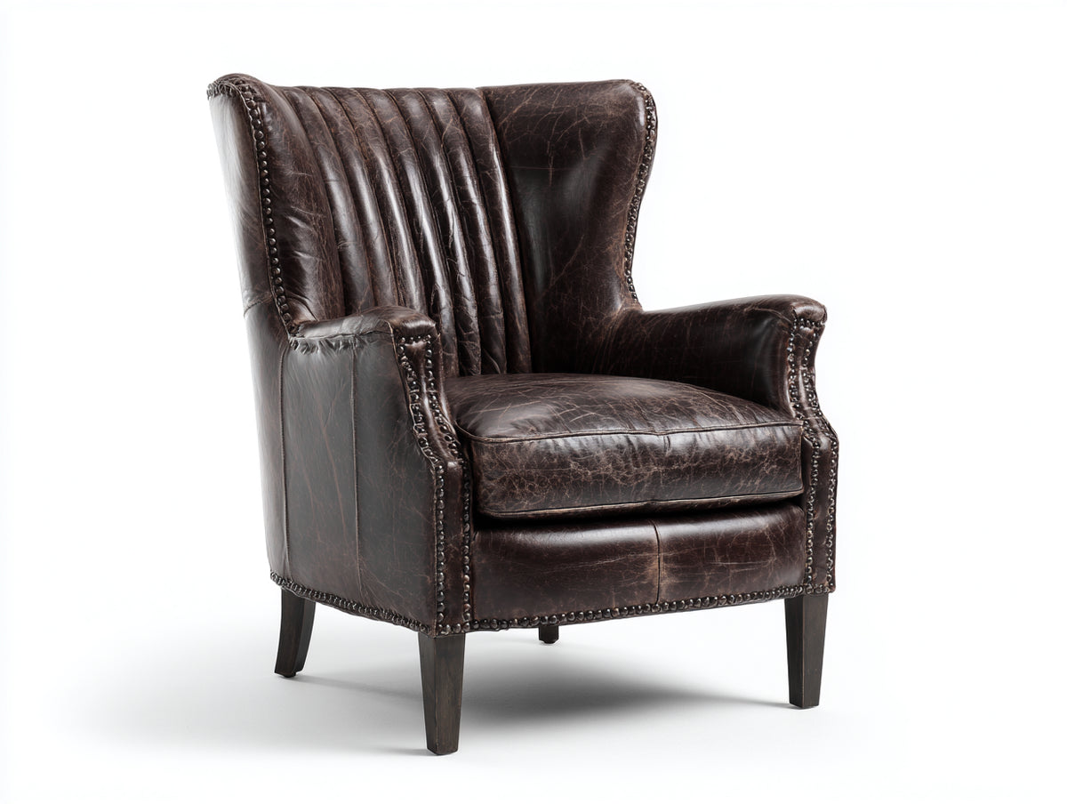 Poltrona - Pelle-Legno - 87x86x108 cm - Marrone scuro - Stile classico vintage