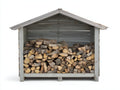 Portalegna-Legno-200x85x175 cm-Grigio-Stile rustico con tetto a due falde