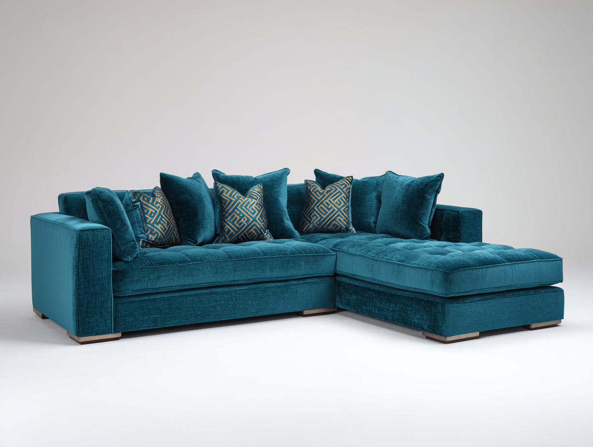 Divano angolare - Tessuto-Legno - 290x175x88 cm - Blu petrolio - Stile contemporaneo