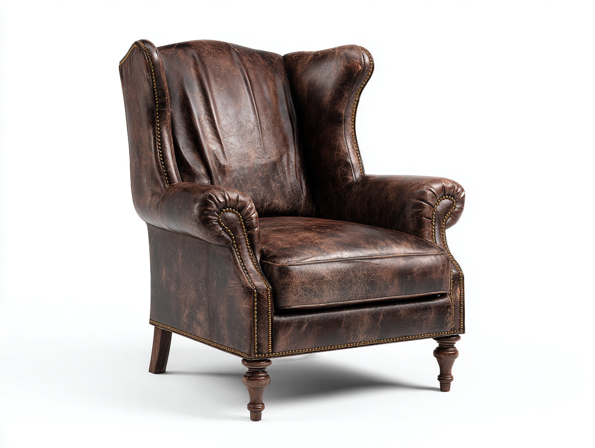 Poltrona - Pelle-Legno - 88x87x110 cm - Marrone scuro - Stile classico vintage