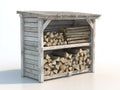 Portalegna-Legno-Metallo-165x75x165 cm-Grigio chiaro-Legno naturale-Stile rustico con tetto a falda unica