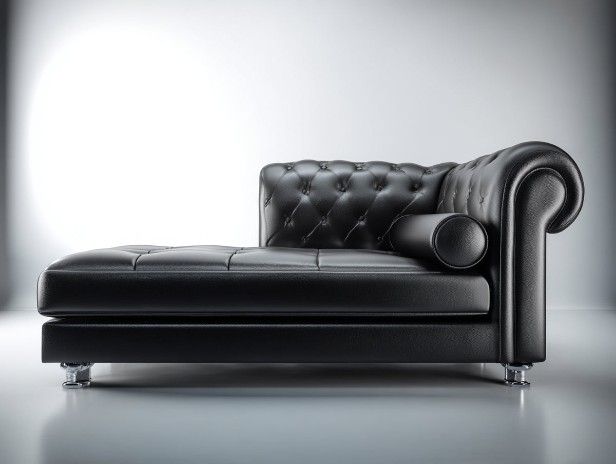 Chaise longue-Similpelle-Metallo-185x82x80 cm-Nero-Stile Chesterfield moderno