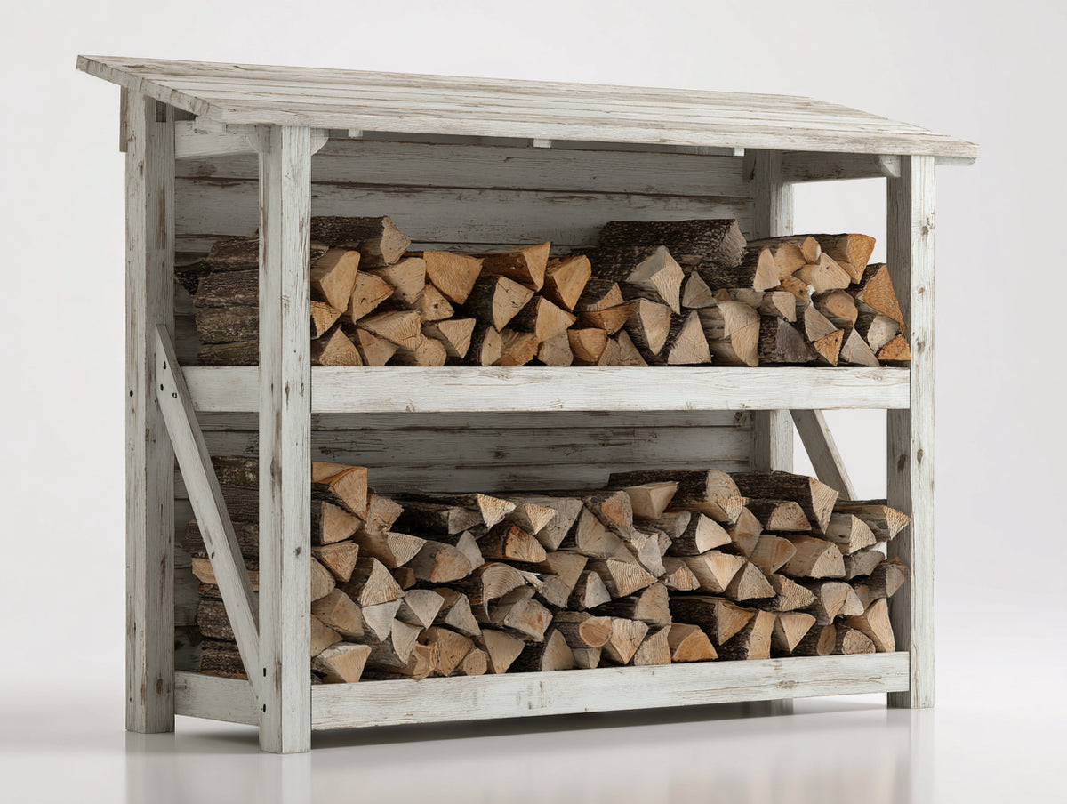 Portalegna-Legno-175x80x165 cm-Grigio chiaro-Stile rustico con tetto a falda unica