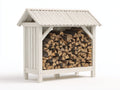 Portalegna-Legno-160x80x175 cm-Bianco-Stile rustico rialzato con tetto a due falde