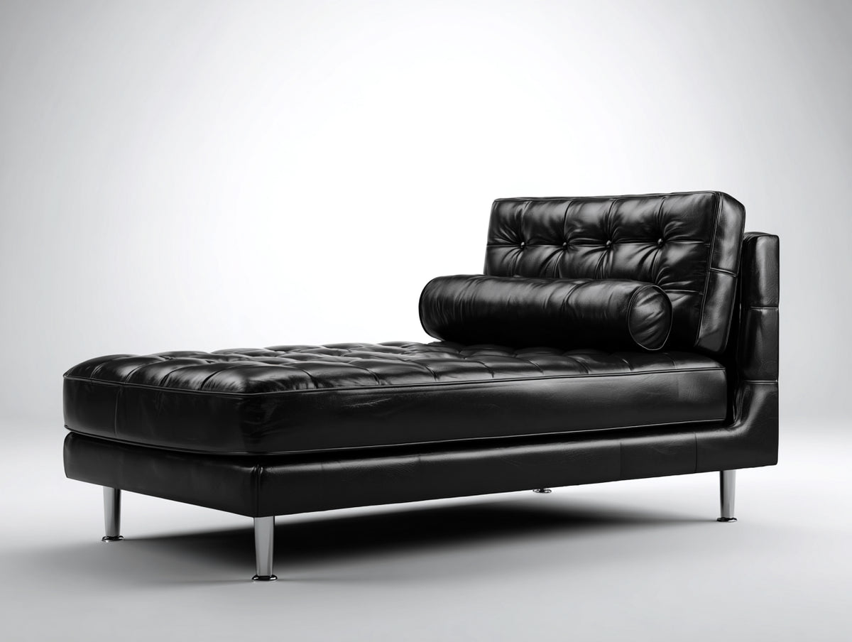 Chaise longue-Pelle-Metallo-190x85x82 cm-Nero-Stile moderno capitonné